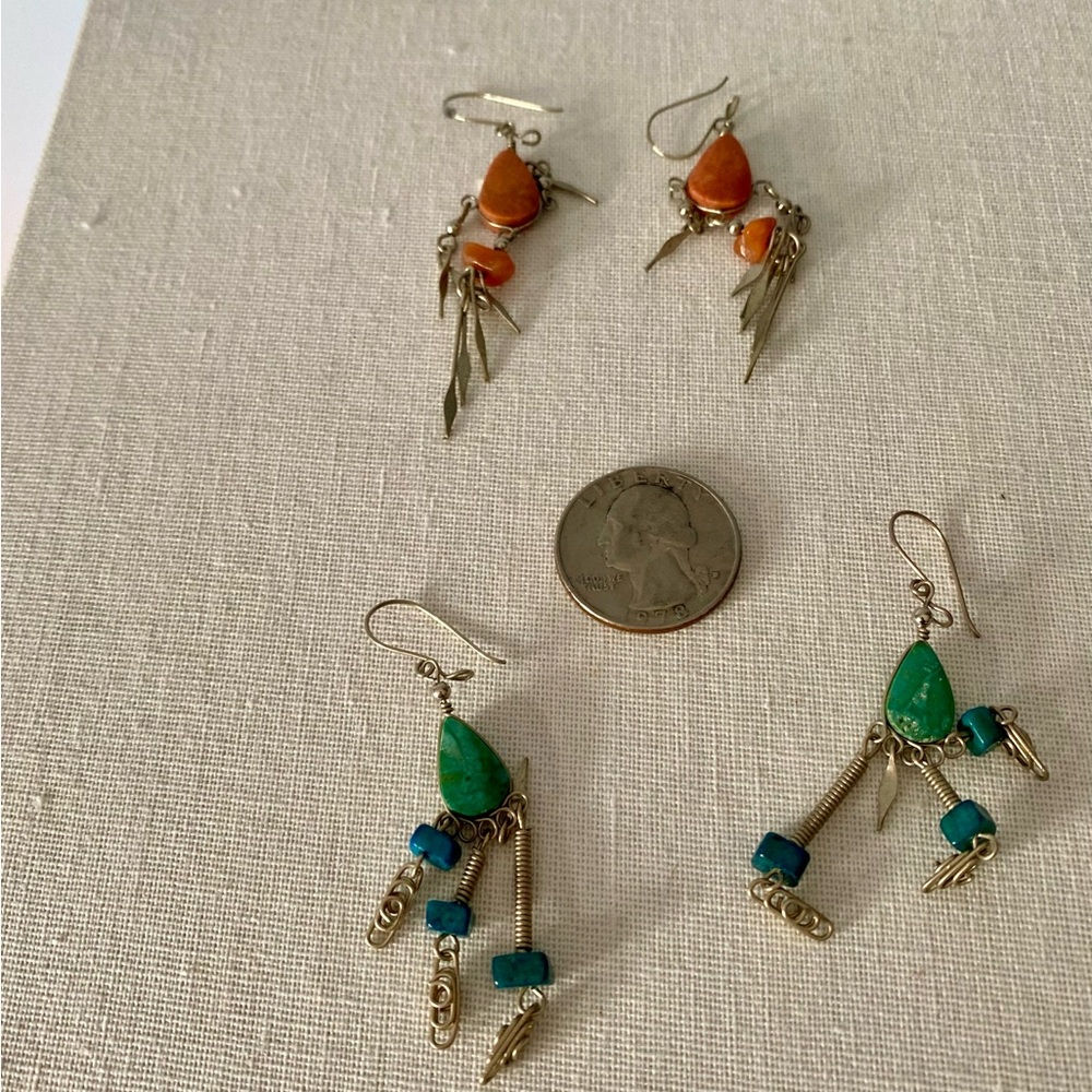 Two pairs of handmade dangle pierced earrings